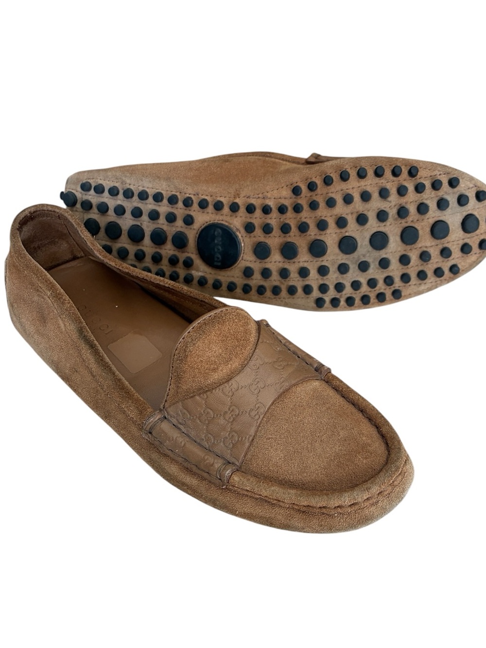 Gucci Women's Tan Suede & Leather Driving Loafers Size 6.5 Made in Italy